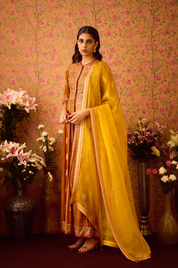 Amber Mustard Anarkali Set.