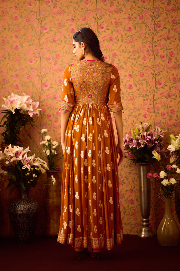 Amber Mustard Anarkali Set.