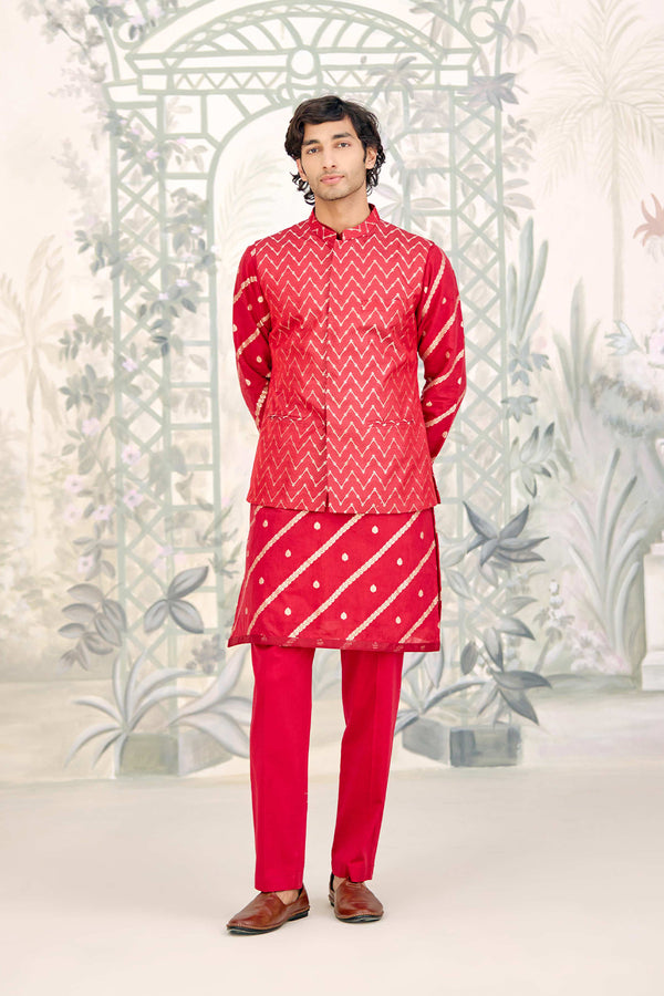 Maroon Kurta & Waistcoat Set.