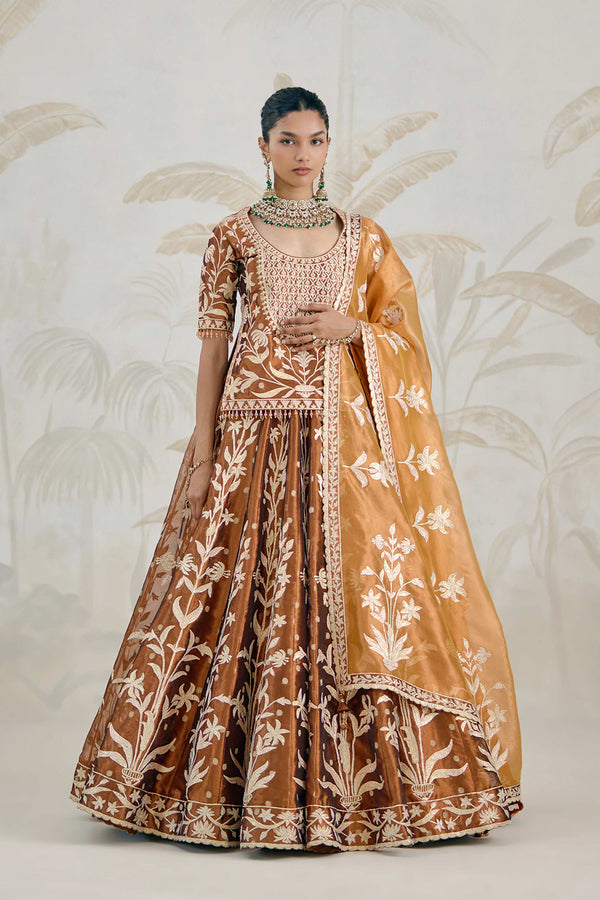 Coffee Brown Kurti-Lehenga Set.