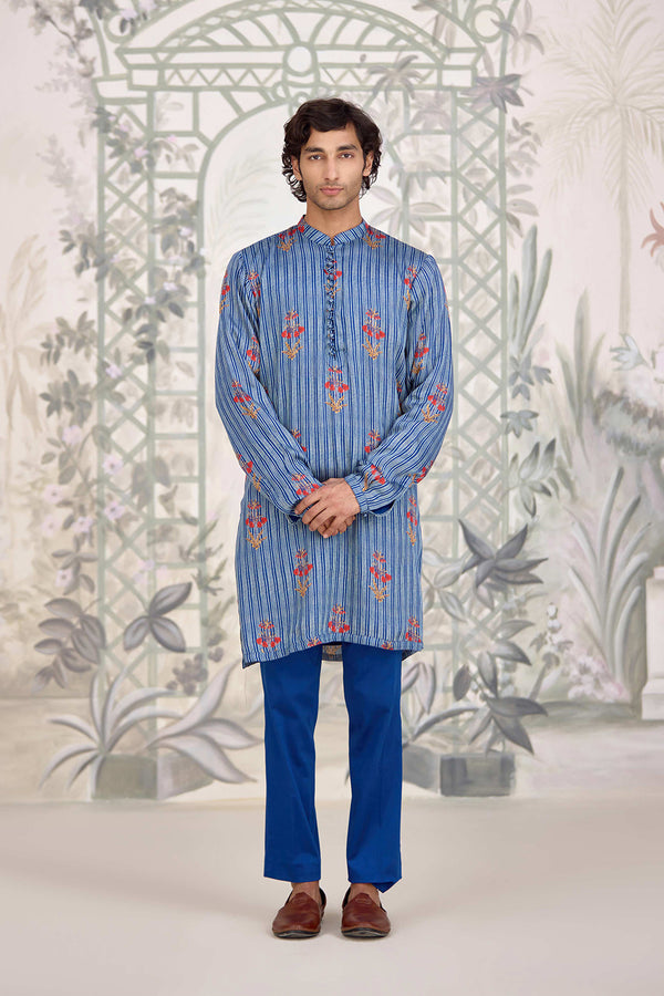 Blue Kurta & Waistcoat Set.