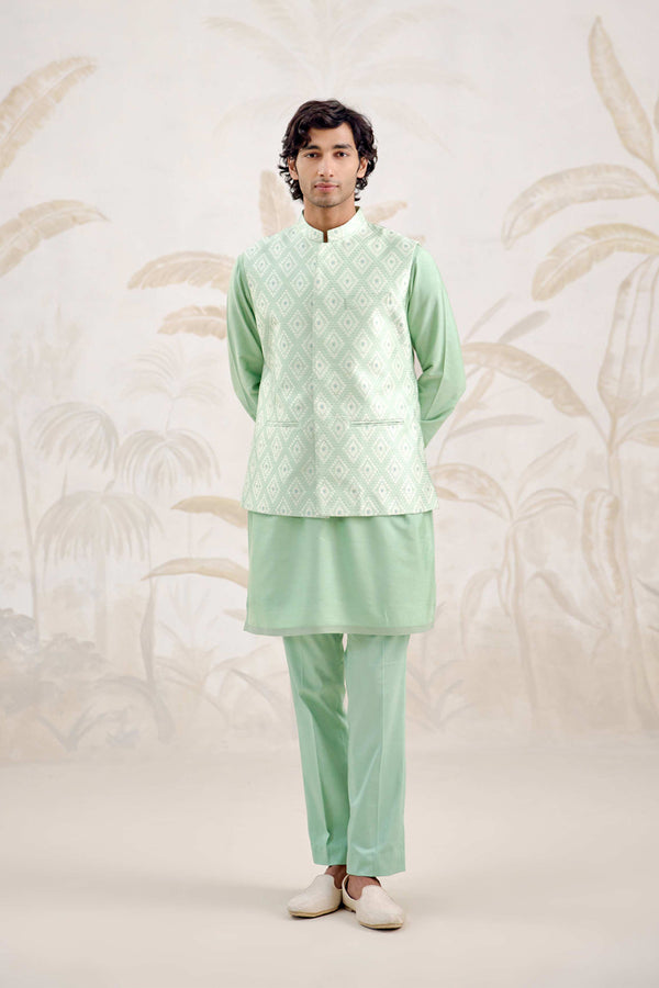 Sea Green Kurta & Waistcoat Set.