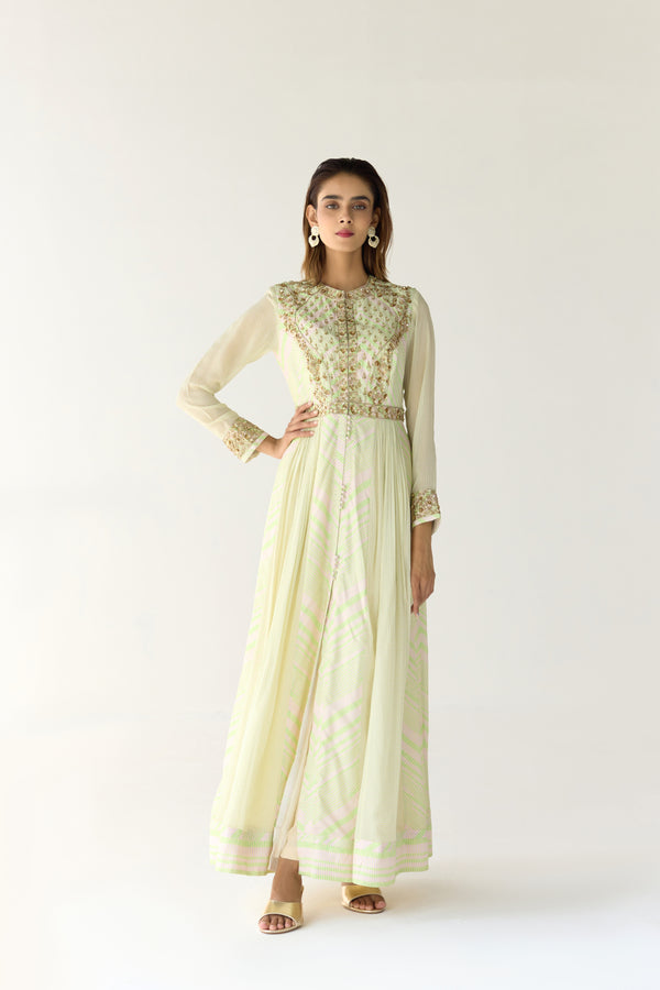 White - Jade Green Anarkali Set