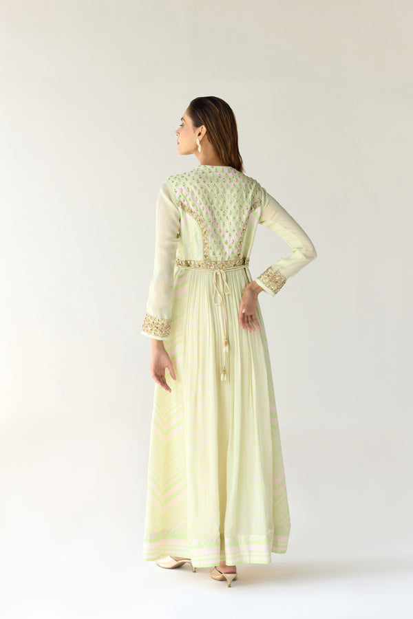 White - Jade Green Anarkali Set