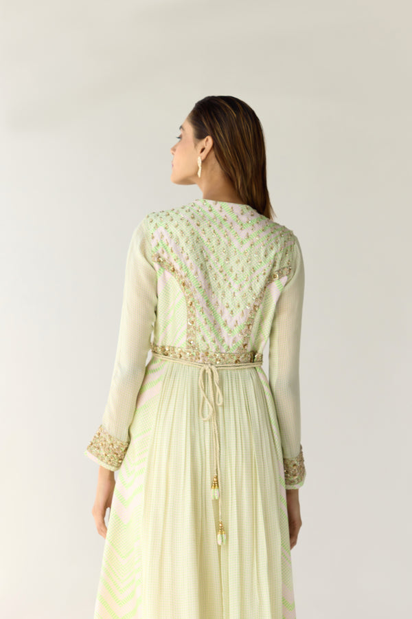 White - Jade Green Anarkali Set