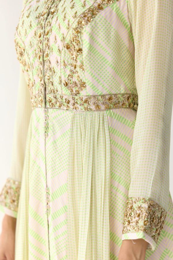 White - Jade Green Anarkali Set