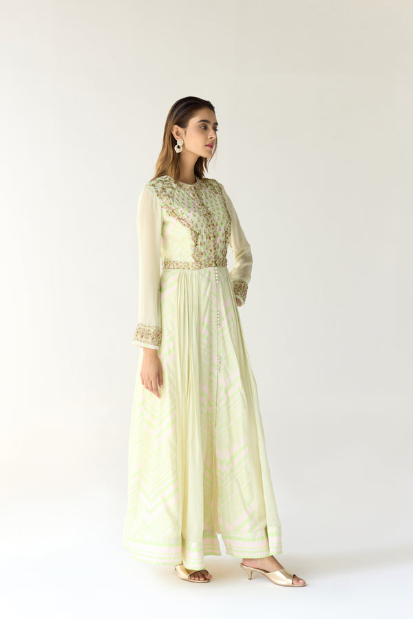 White - Jade Green Anarkali Set