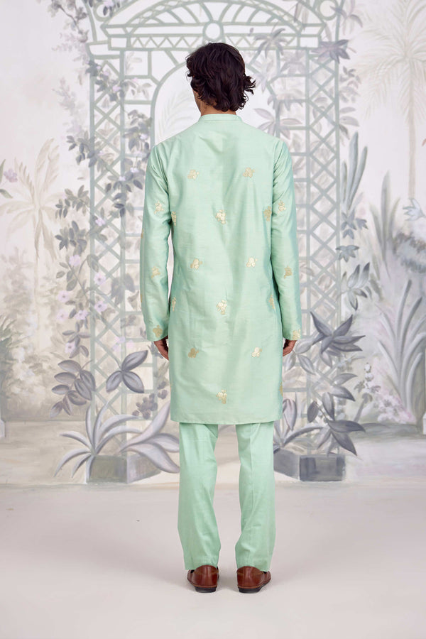 Sea Green Kurta & Waistcoat Set.