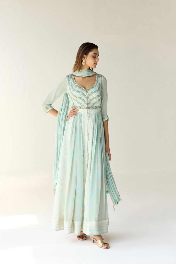 Whispering Blue Anarkali Set