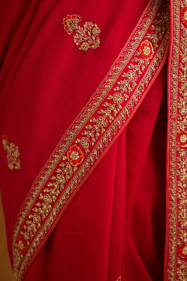 Barberry Red Saree Set.