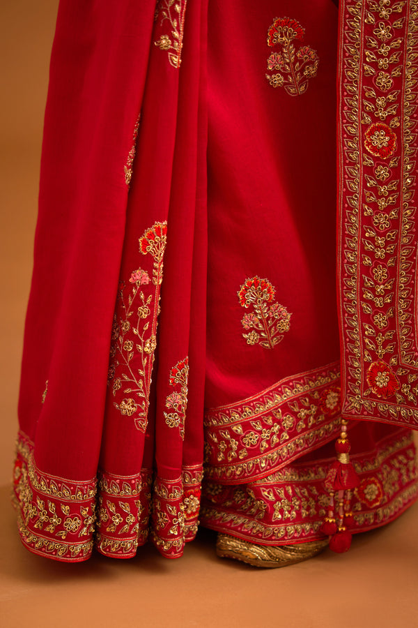 Barberry Red Saree Set.