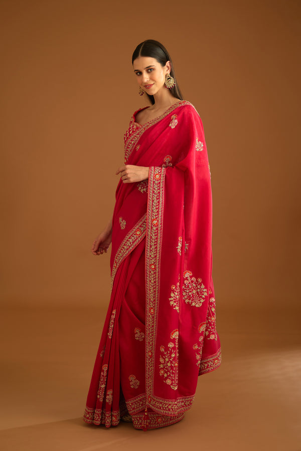 Barberry Red Saree Set.