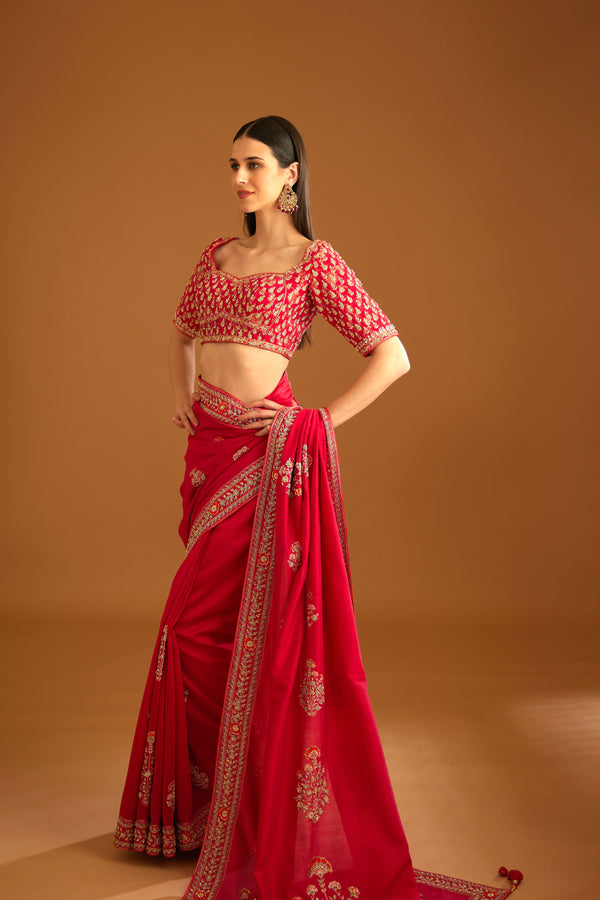 Barberry Red Saree Set.