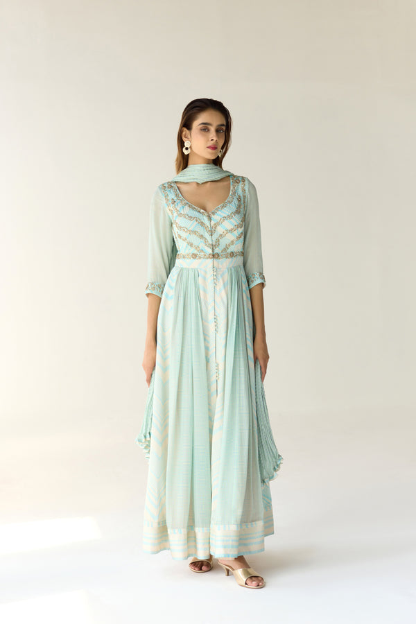 Whispering Blue Anarkali Set