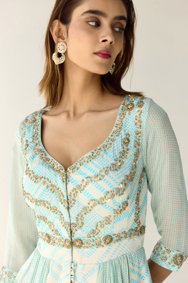 Whispering Blue Anarkali Set