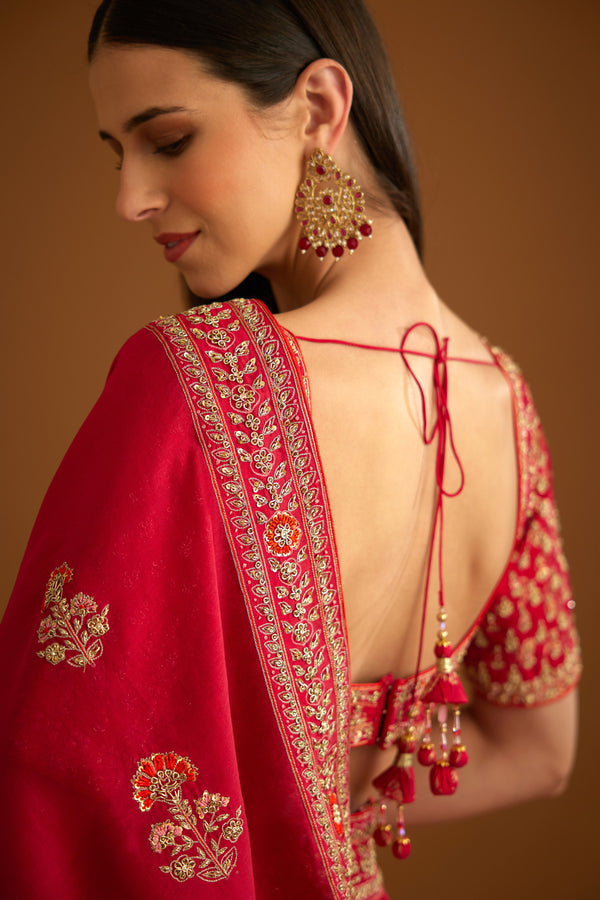 Barberry Red Saree Set.