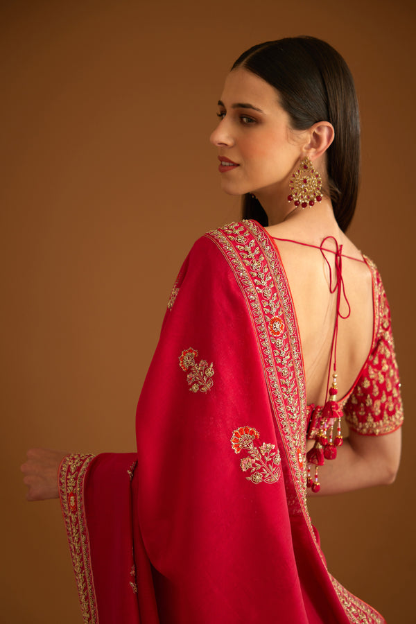 Barberry Red Saree Set.