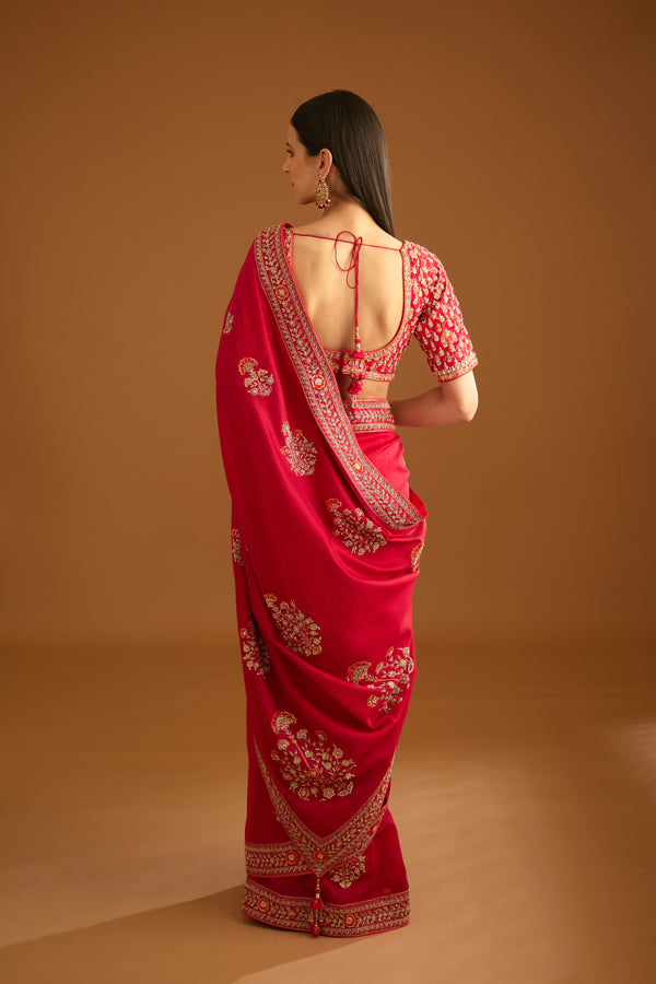 Barberry Red Saree Set.