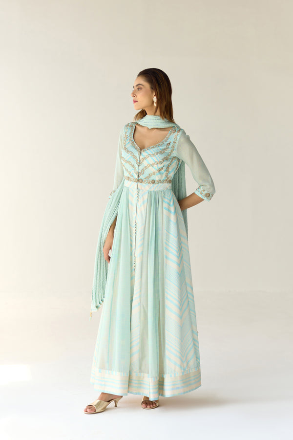 Whispering Blue Anarkali Set