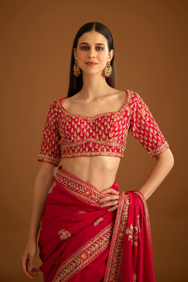 Barberry Red Saree Set.