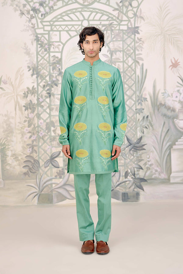 Green Kurta & Waistcoat Set.