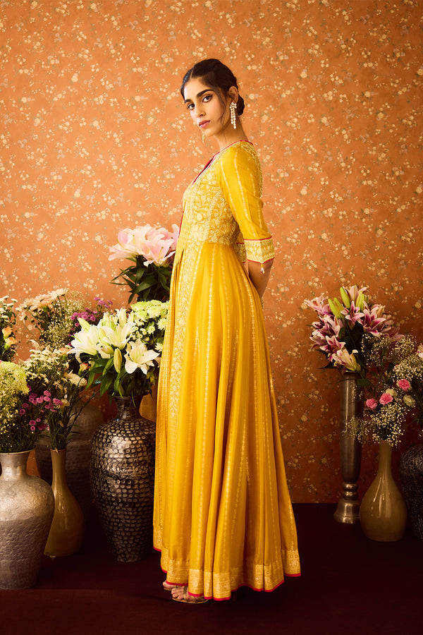 Golden Yellow Anarkali Set.