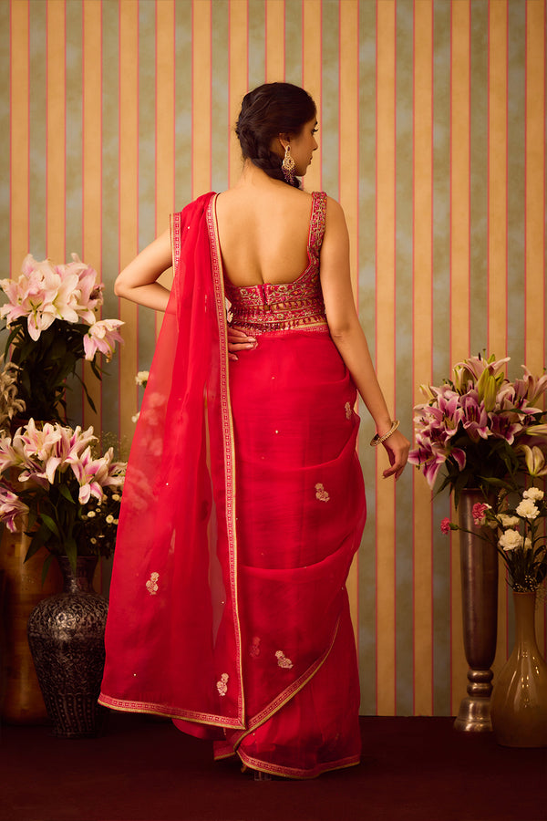 Scarlet Red Saree Set.