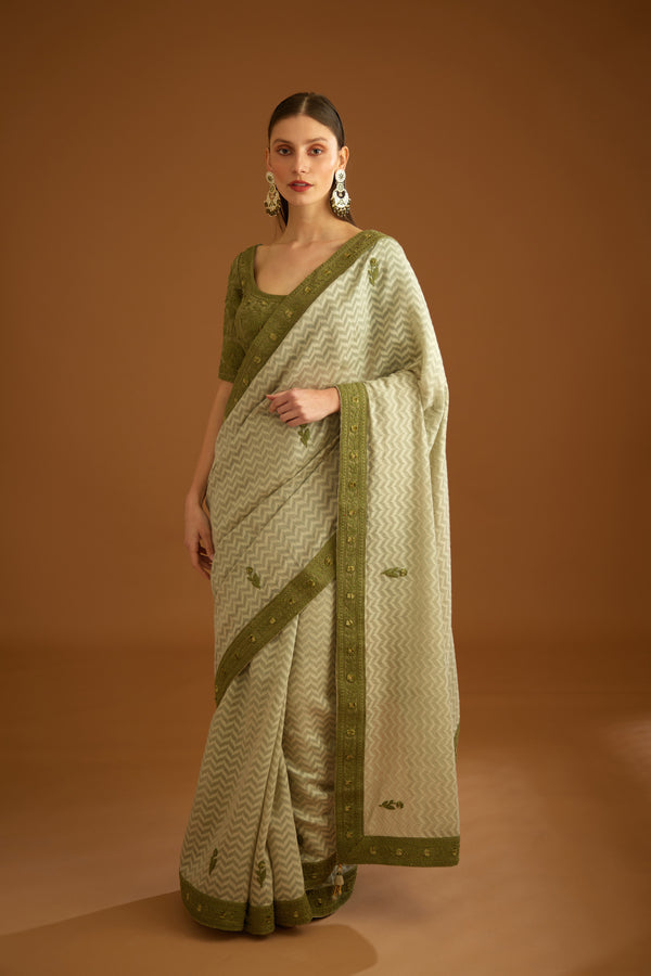 Smoke Green Saree Set.