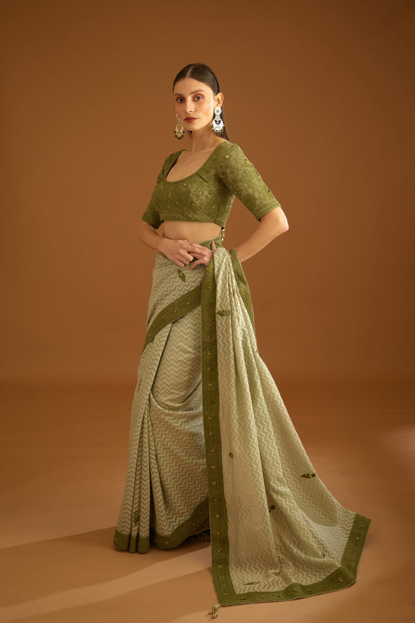 Smoke Green Saree Set.