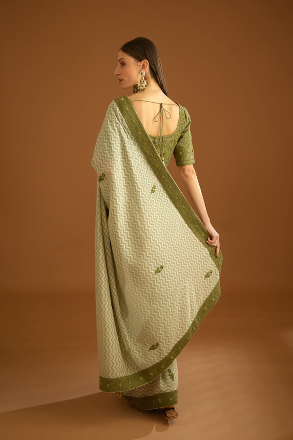 Smoke Green Saree Set.