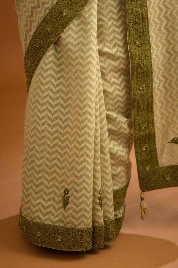 Smoke Green Saree Set.