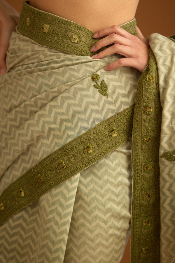 Smoke Green Saree Set.