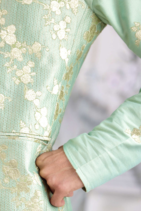 Sea Green Kurta & Waistcoat Set.