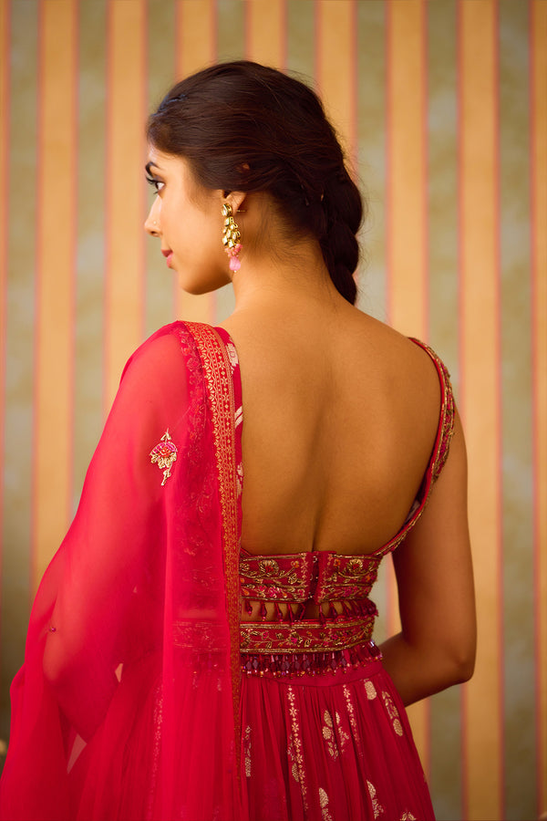 Scarlet Red Lehenga Set.