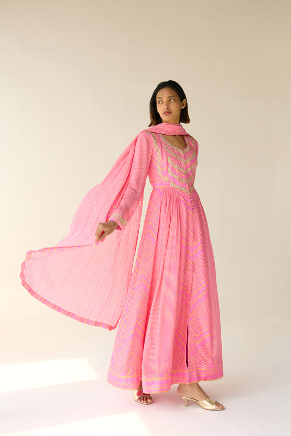 Germanium Pink Anarkali Set