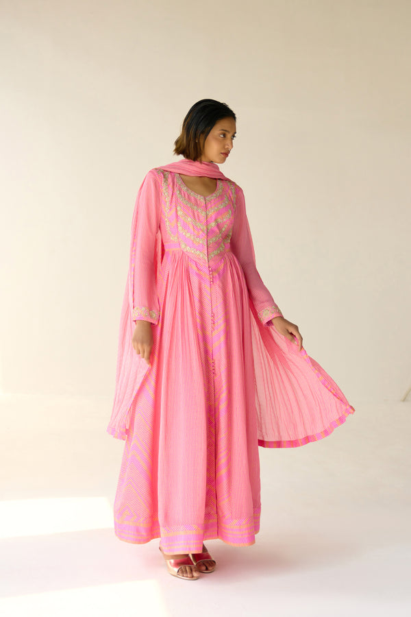 Germanium Pink Anarkali Set