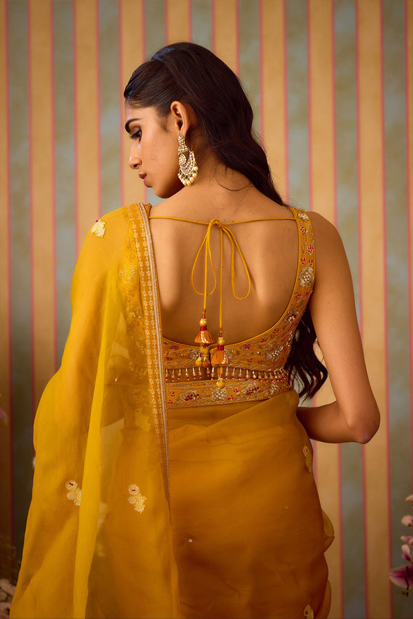 Mustard Yellow Saree Set.