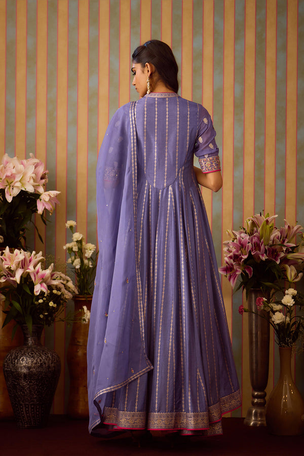 Peri Purple Anarkali Sharara Set.