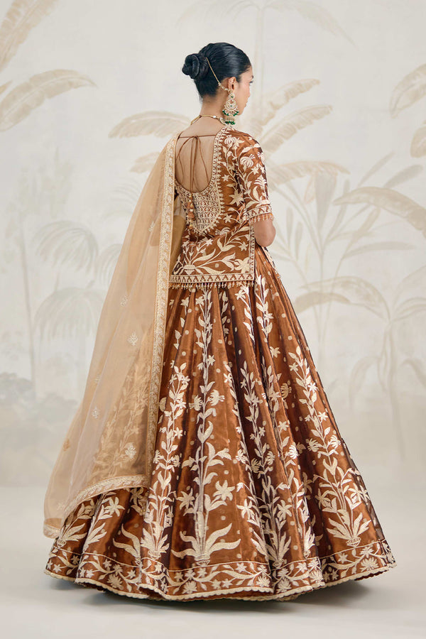 Coffee Brown Kurti-Lehenga Set.