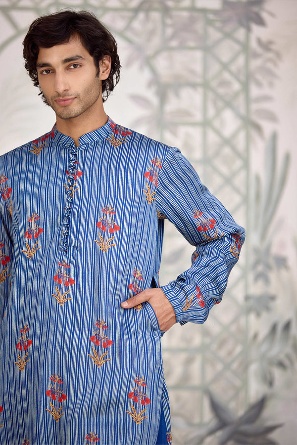 Blue Kurta & Waistcoat Set.