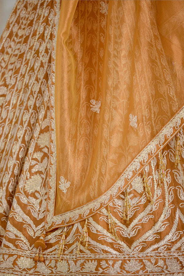 Burnt Orange Gold Lehenga Set