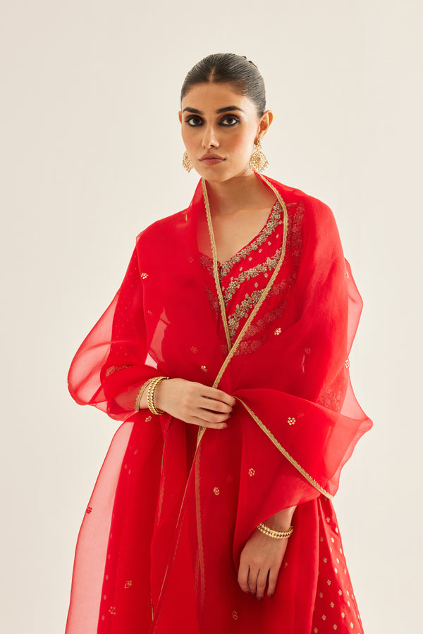 Red Anarkali Set