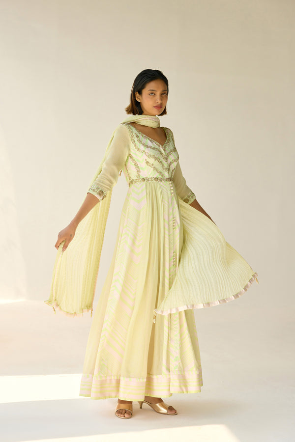 White - Jade Green Anarkali Set