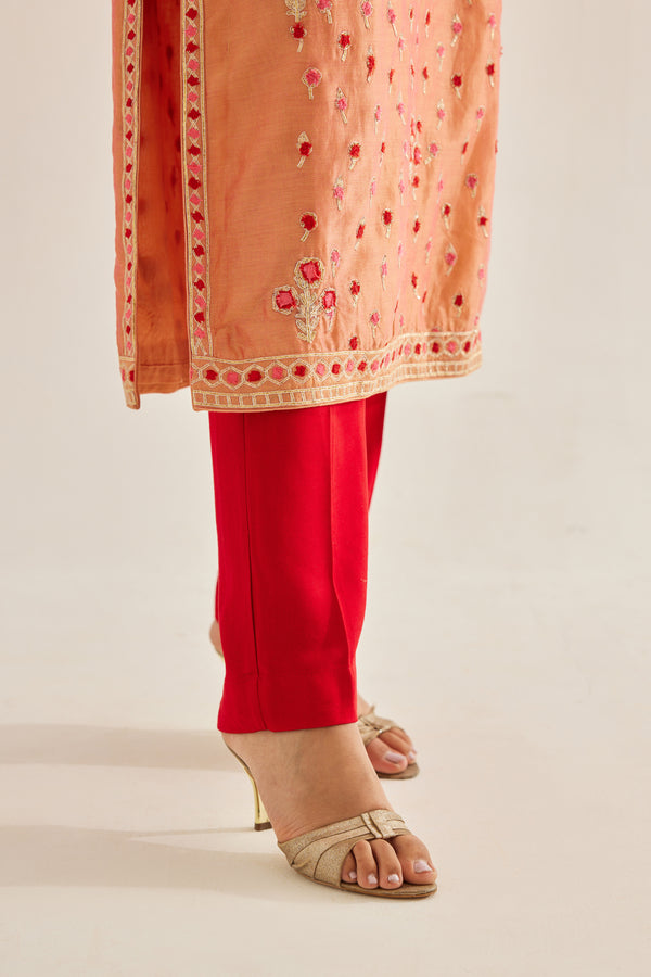 Coral Red Kurta Set.