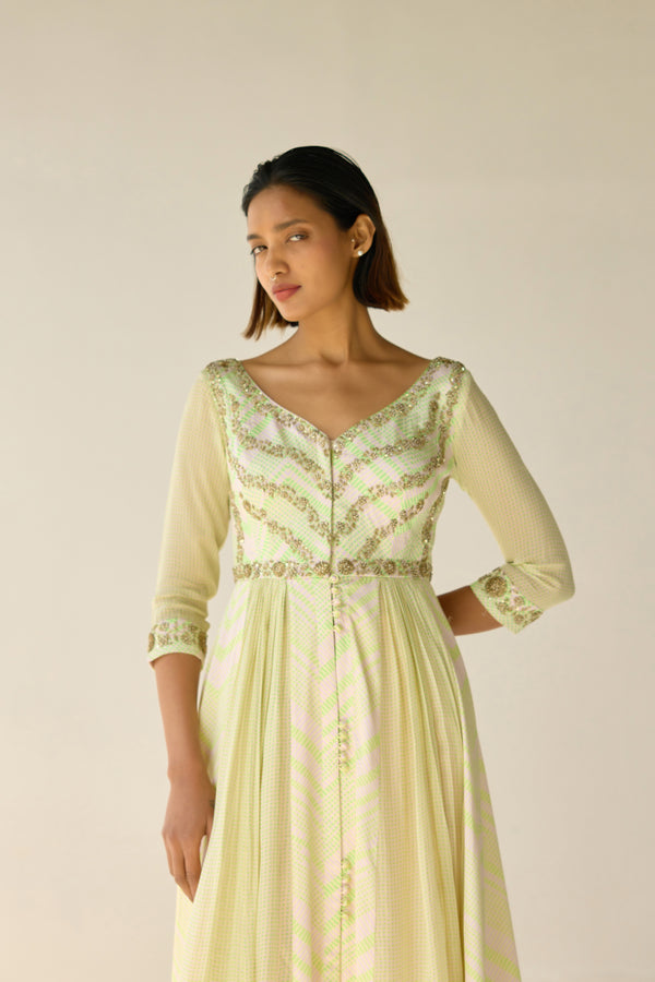 White - Jade Green Anarkali Set