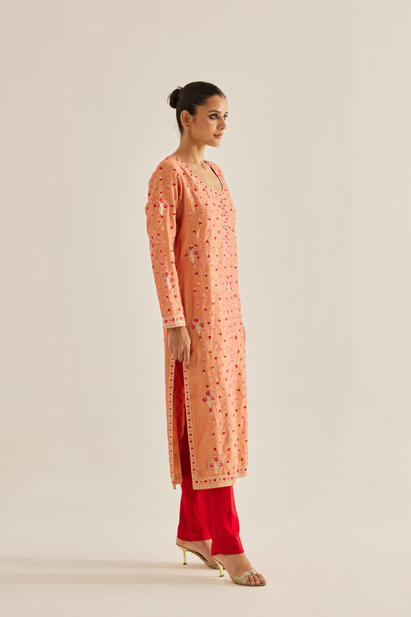 Coral Red Kurta Set.