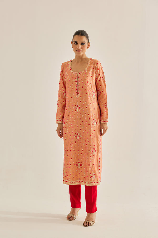 Coral Red Kurta Set.