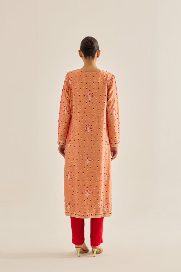 Coral Red Kurta Set.