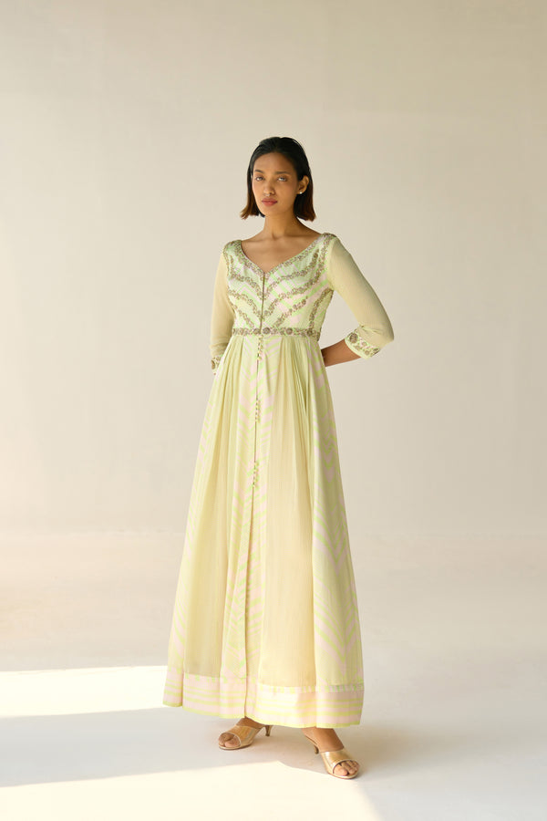 White - Jade Green Anarkali Set