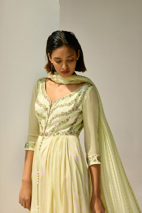 White - Jade Green Anarkali Set